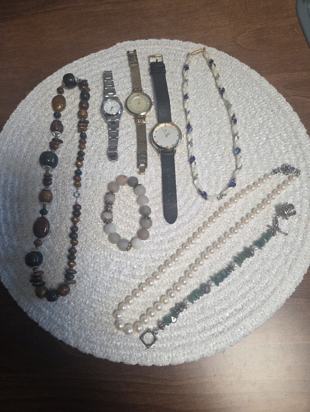 Mixed Jewelry Lot with Pearls, Beaded Necklaces, Watches